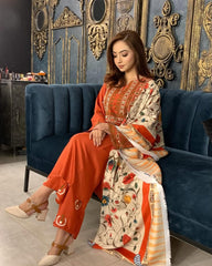 AYAT EMBROIDERED 3-PIECE WITH SHAWL Stitched Dress.