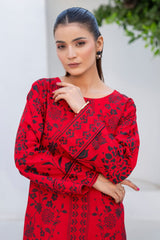 RED RUBY Block Print 2-PIECE Stitched Dress.